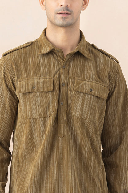 Men's Olive Brown Double Toned Pathani Set