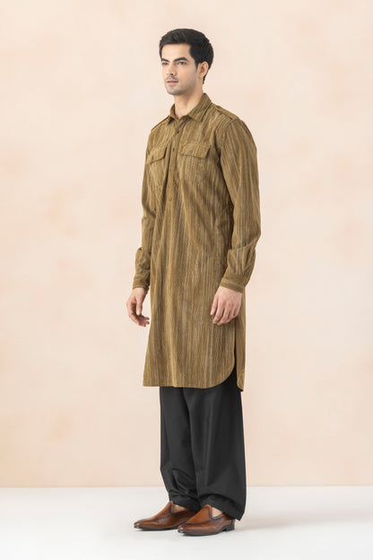 Men's Olive Brown Double Toned Pathani Set