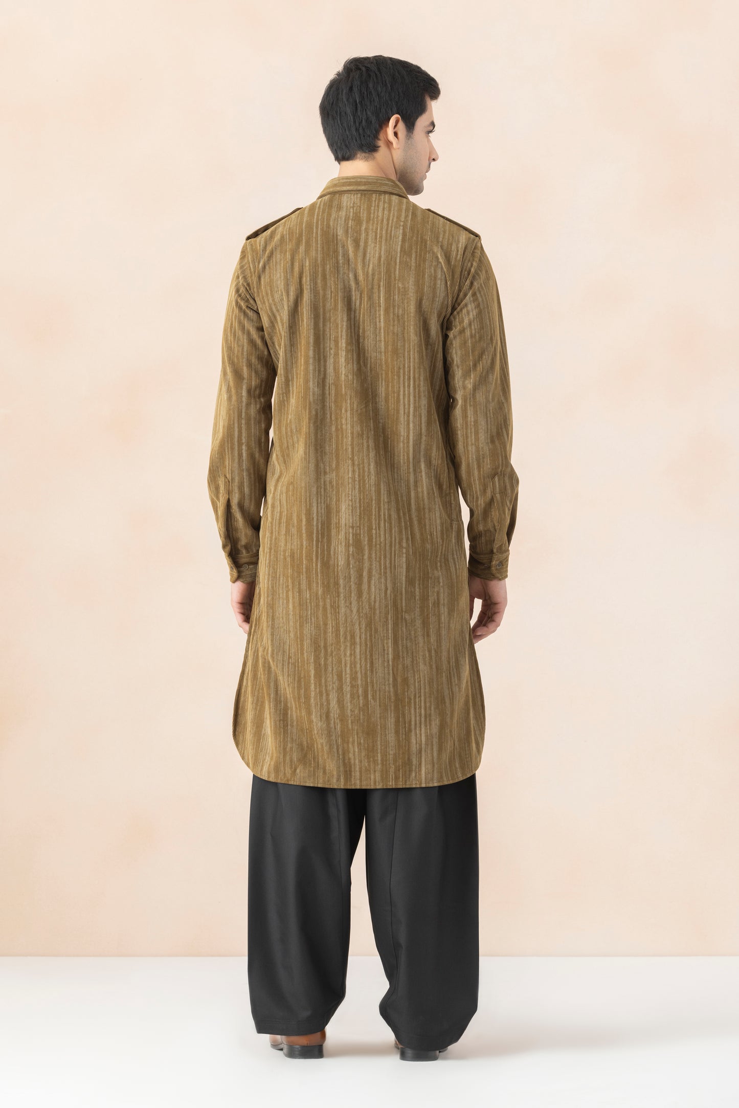 Men's Olive Brown Double Toned Pathani Set