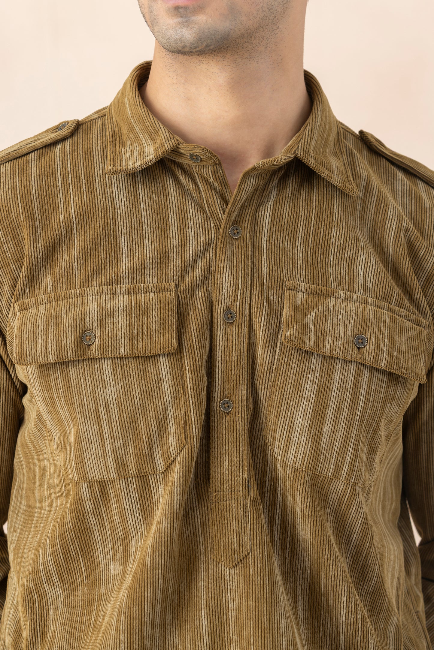 Men's Olive Brown Double Toned Pathani Set