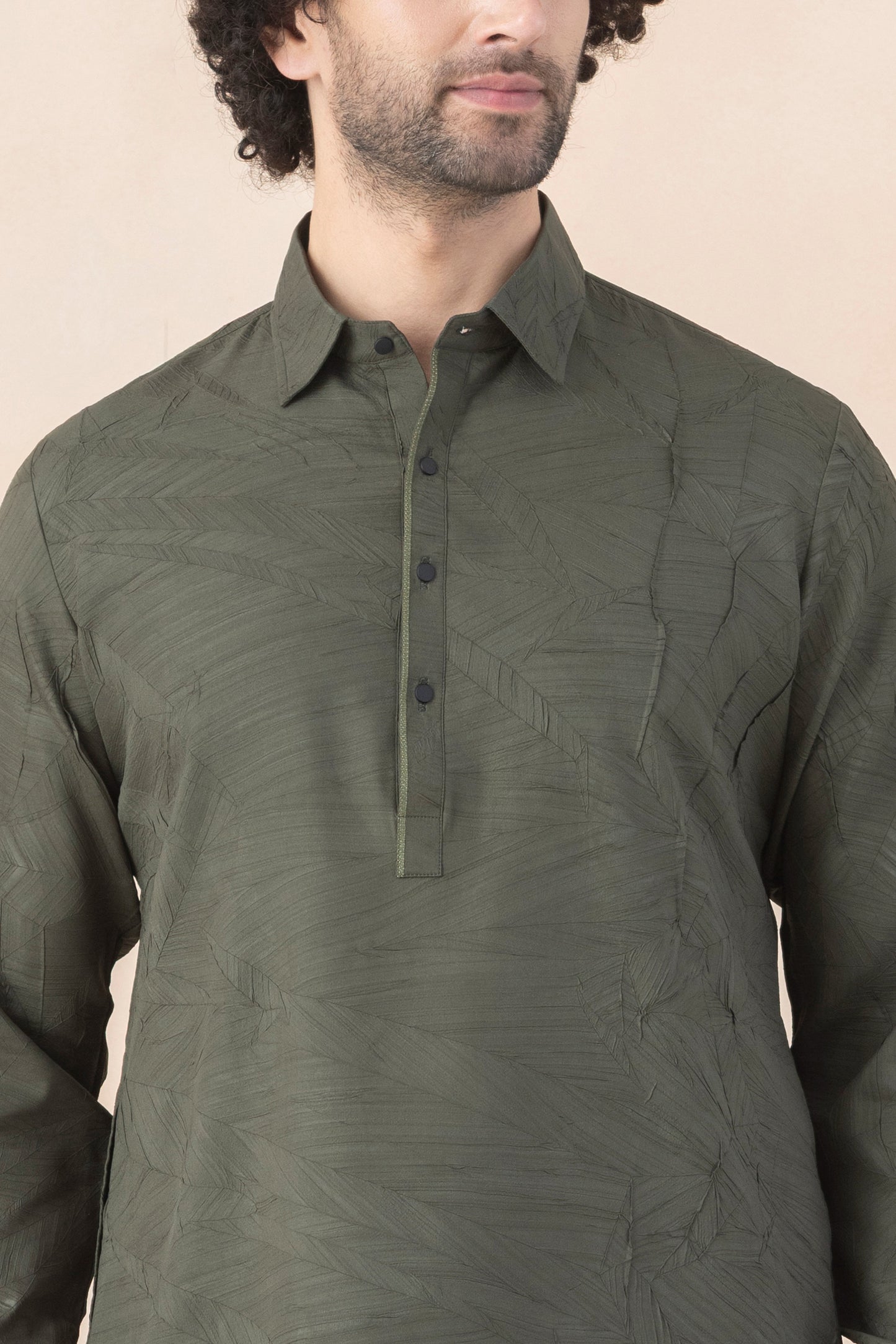 Men's Olive Green Crush Pathani Set