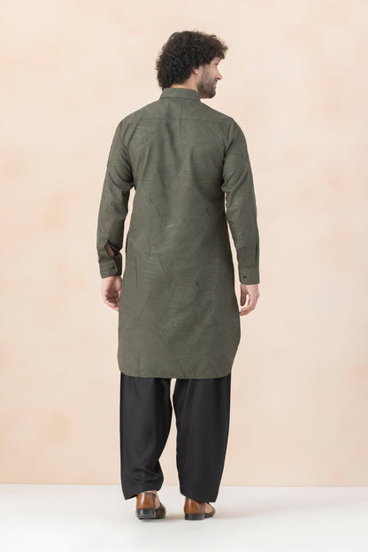 Men's Olive Green Crush Pathani Set