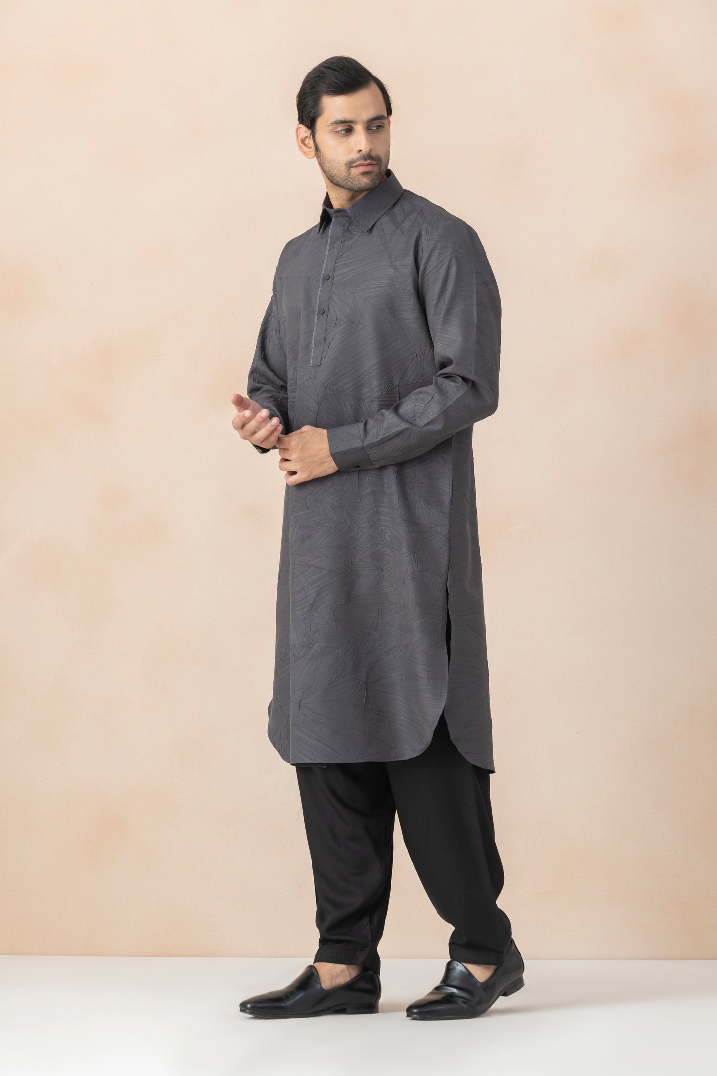 Men's Grey Crush Pathani Set