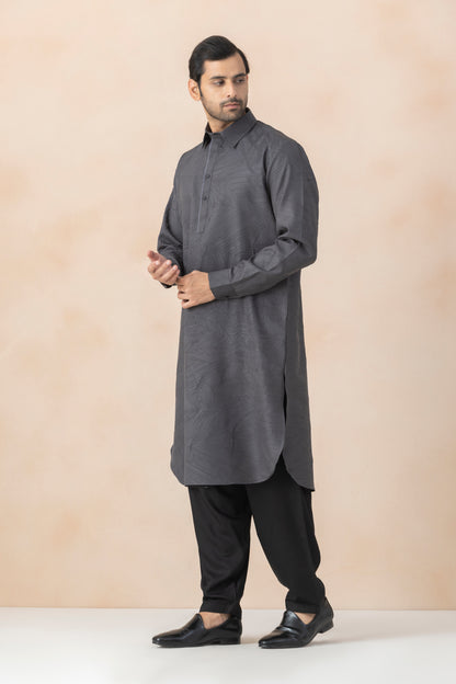Men's Grey Crush Pathani Set