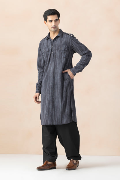 Men's Grey Double Toned Pathani Set