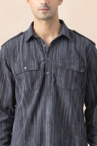 Men's Grey Double Toned Pathani Set