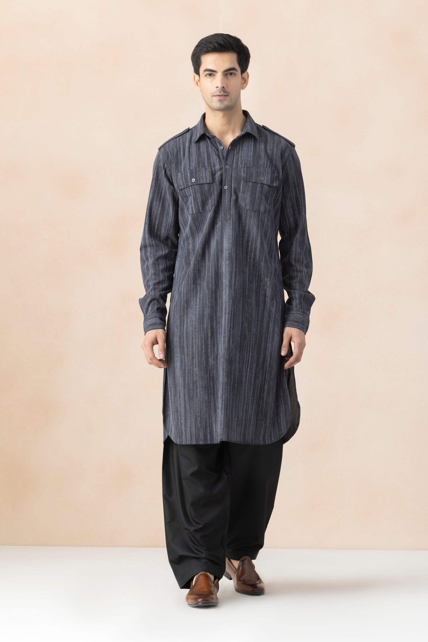 Men's Grey Double Toned Pathani Set