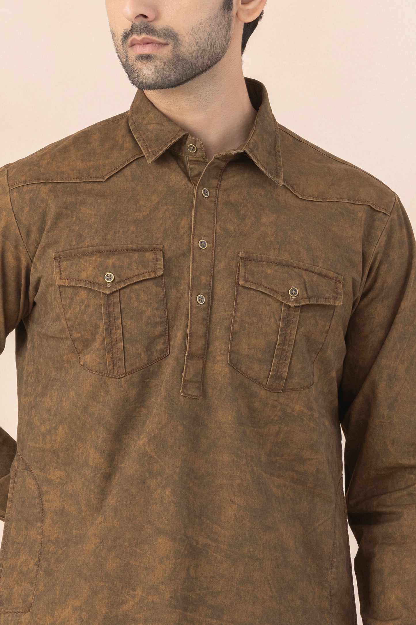 Men's Rust Brown Denim Pathani Set