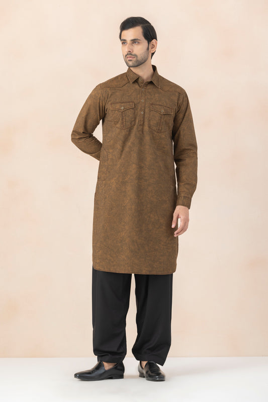 Men's Rust Brown Denim Pathani Set