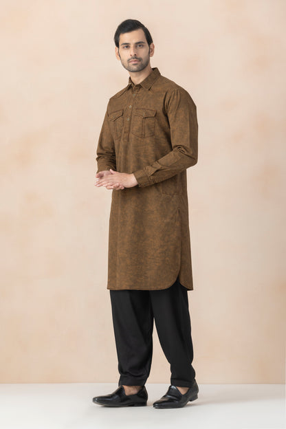 Men's Rust Brown Denim Pathani Set