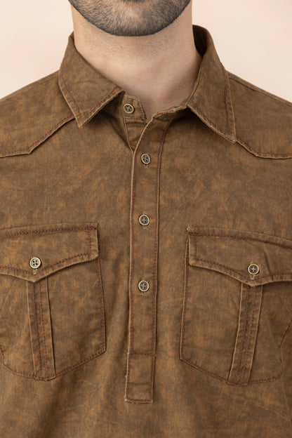 Men's Rust Brown Denim Pathani Set