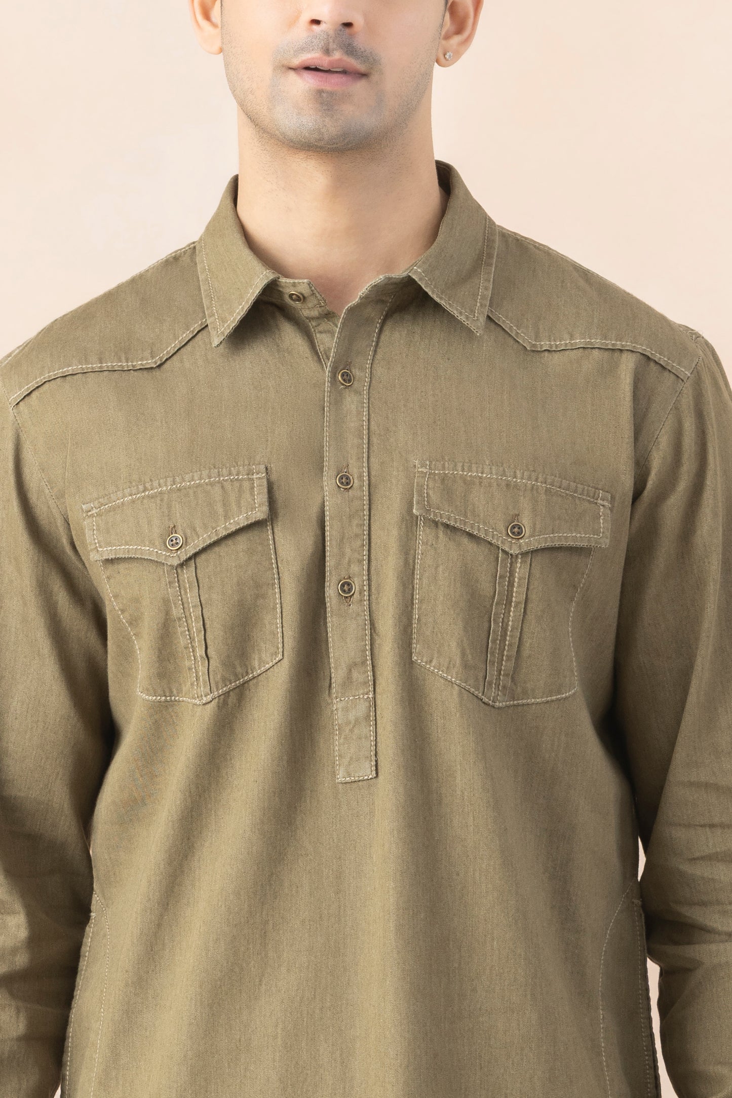 Dusty Olive Denim Pathani for Men