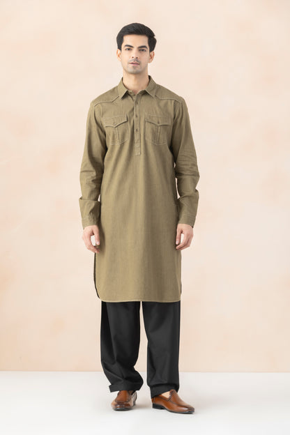 Dusty Olive Denim Pathani for Men