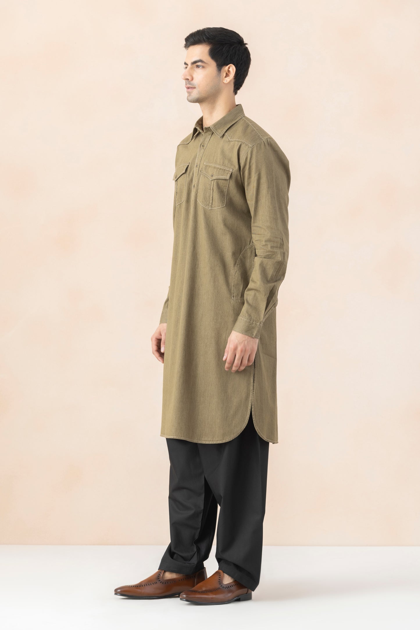 Dusty Olive Denim Pathani for Men
