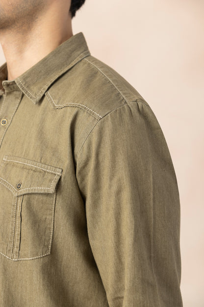 Dusty Olive Denim Pathani for Men
