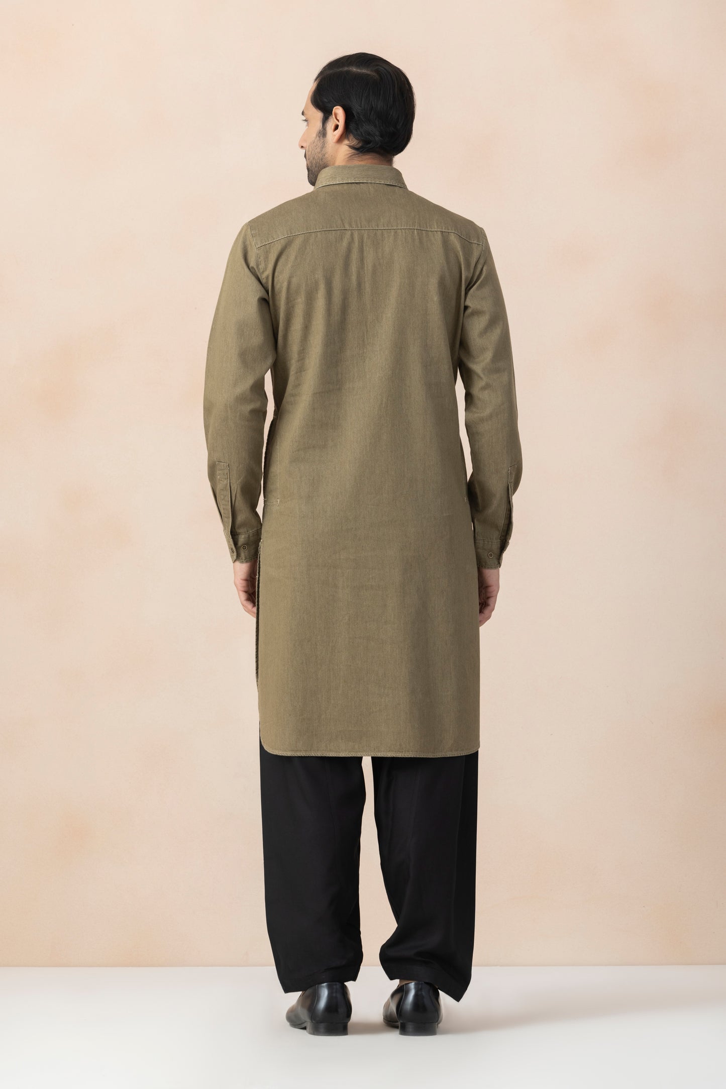 Men's Olive Brown Denim Pathani Set
