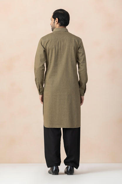 Men's Olive Brown Denim Pathani Set