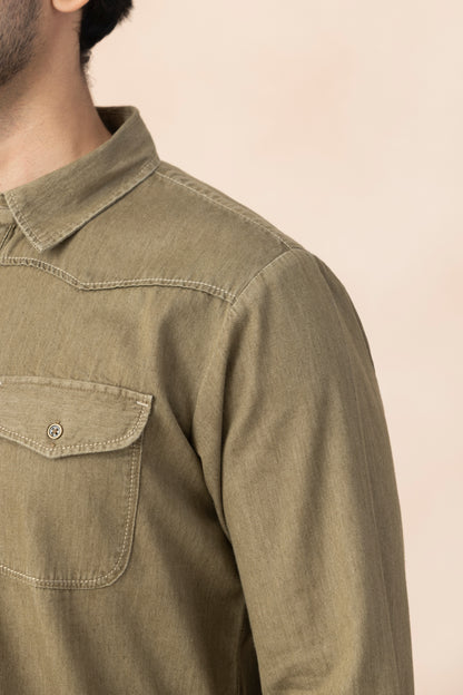 Men's Olive Brown Denim Pathani Set