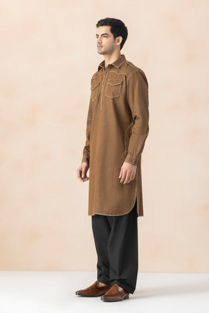 Men's  Brown Denim Pathani Set