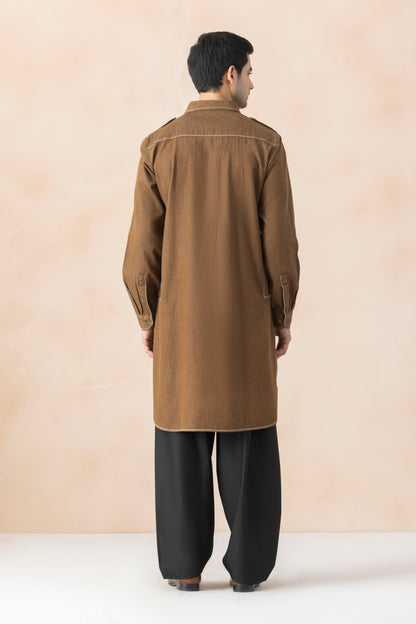 Men's  Brown Denim Pathani Set