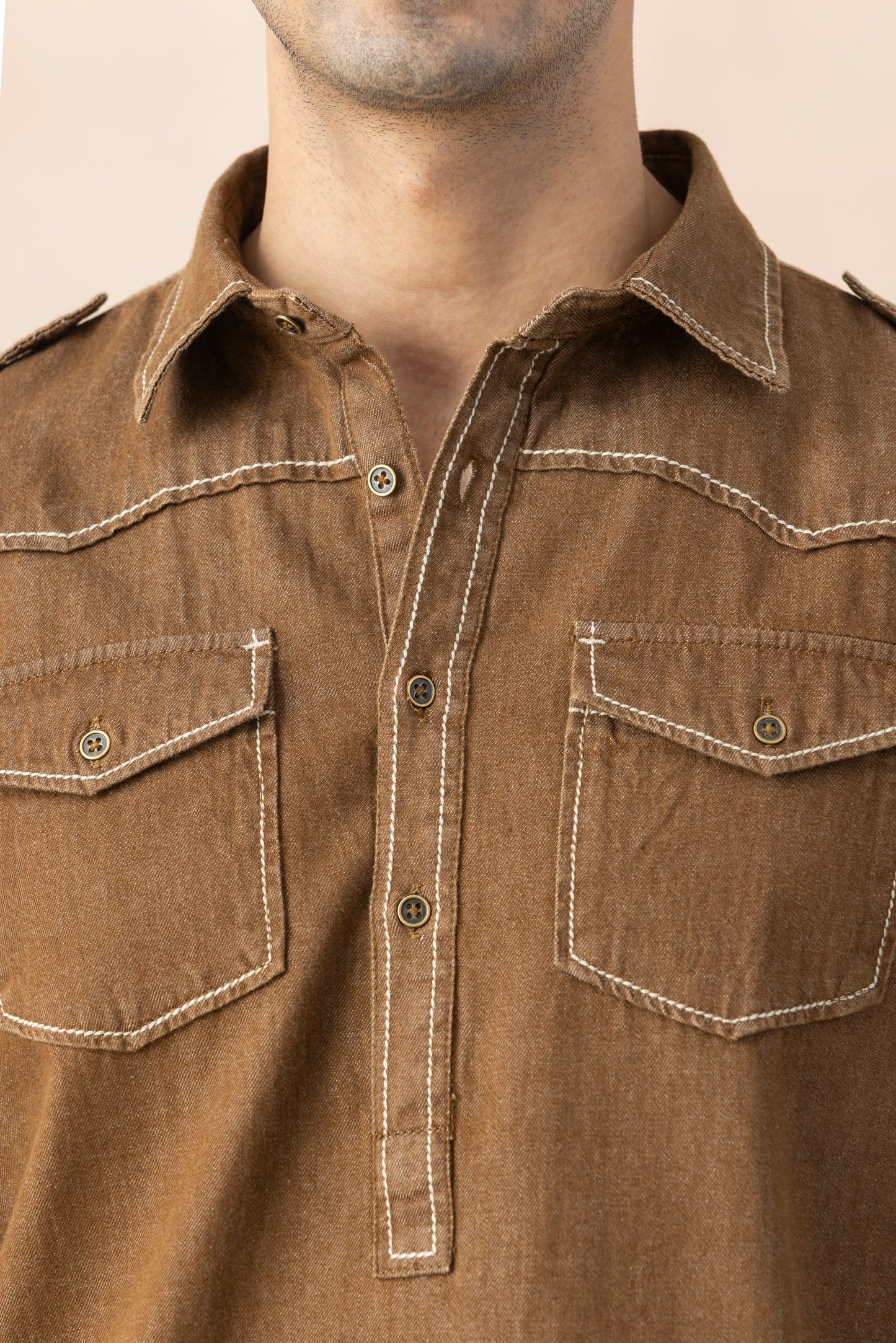 Men's  Brown Denim Pathani Set