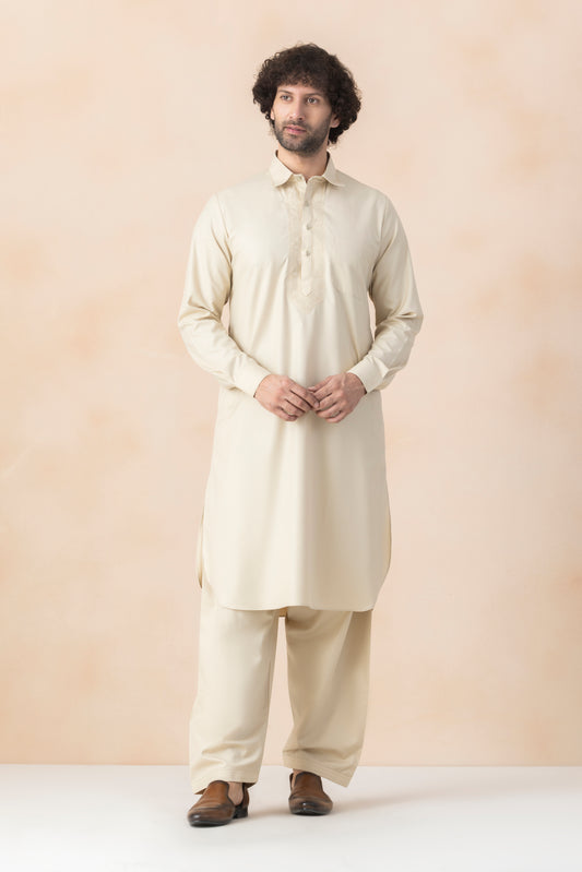 Men's Off White Pathani Set