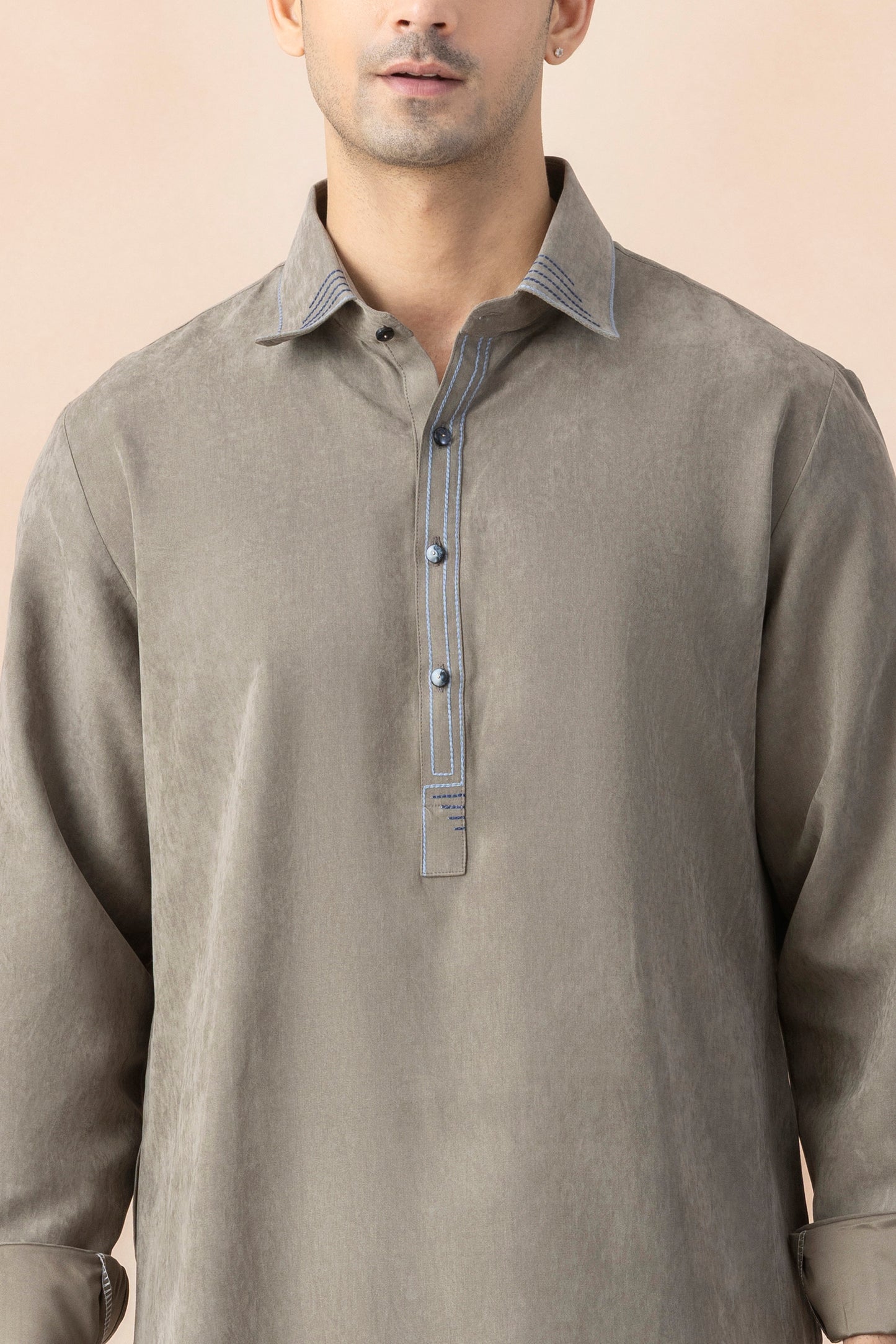 Men's Mushroom Grey Suede Pathani Set