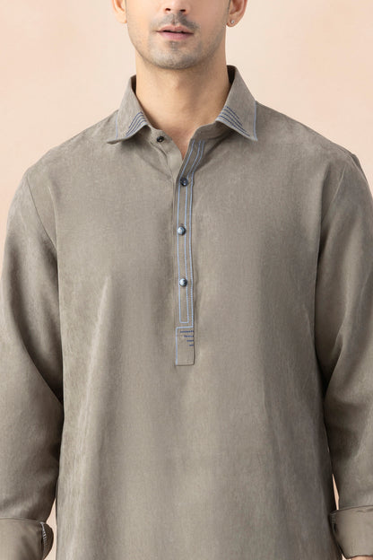 Men's Mushroom Grey Suede Pathani Set