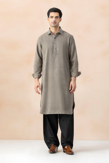 Men's Mushroom Grey Suede Pathani Set