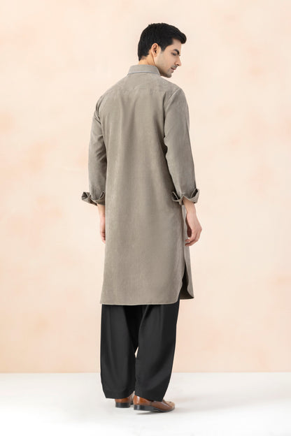 Men's Mushroom Grey Suede Pathani Set