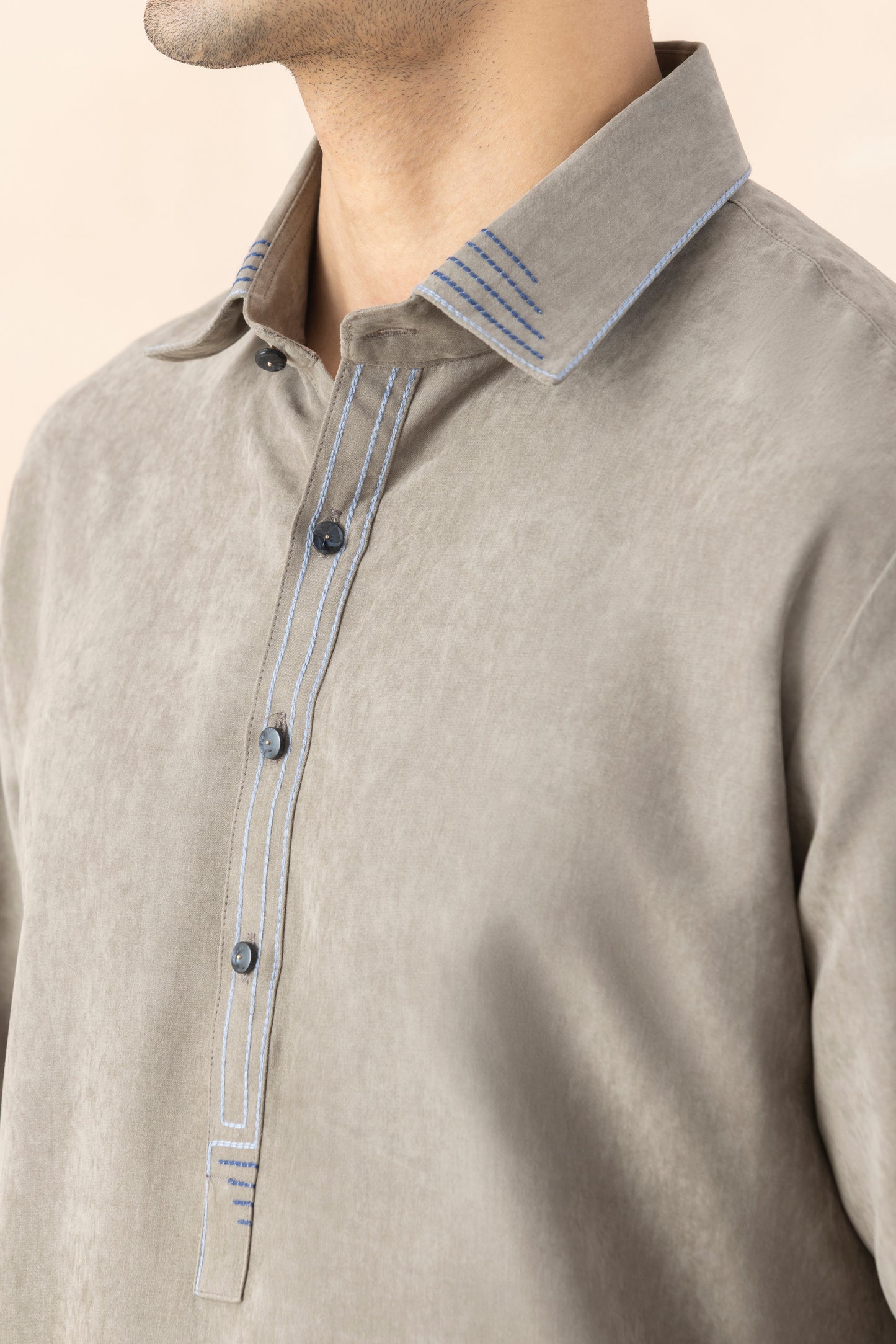 Men's Mushroom Grey Suede Pathani Set