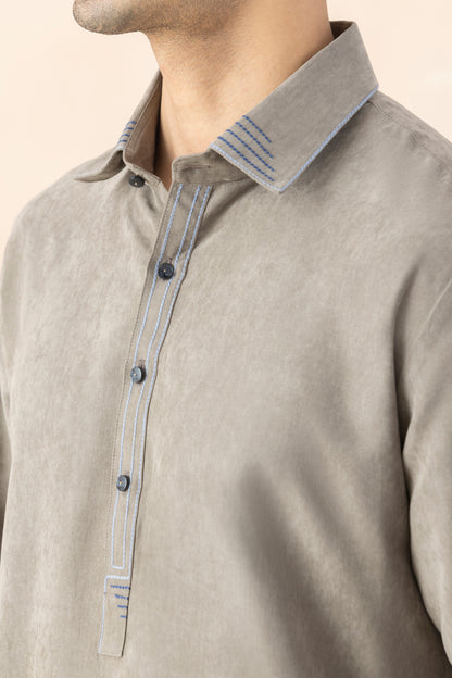 Men's Mushroom Grey Suede Pathani Set