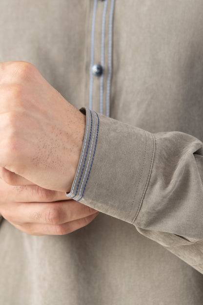 Men's Mushroom Grey Suede Pathani Set