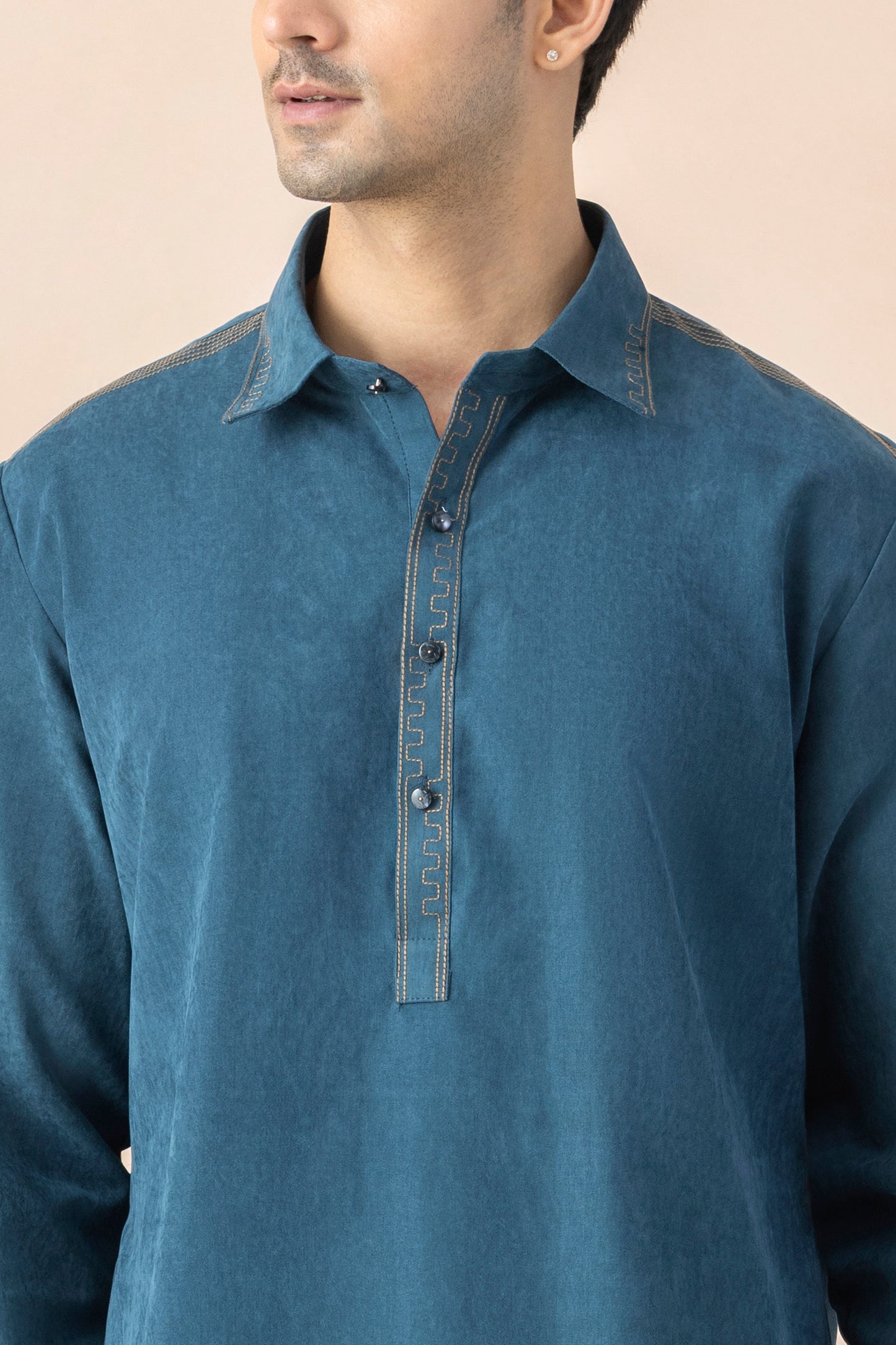Deep Teal Blue Solid Pathani Set for Men