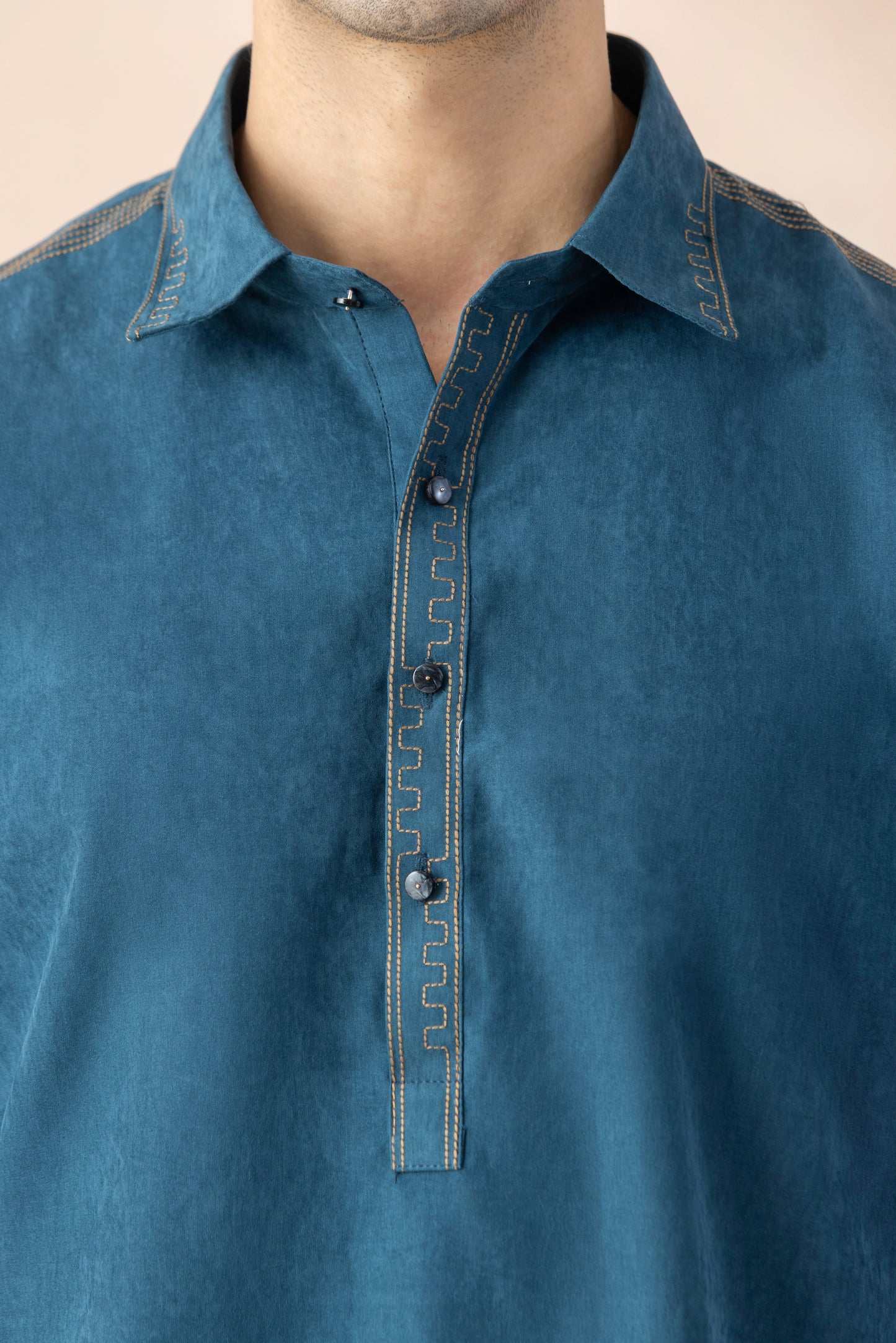 Deep Teal Blue Solid Pathani Set for Men