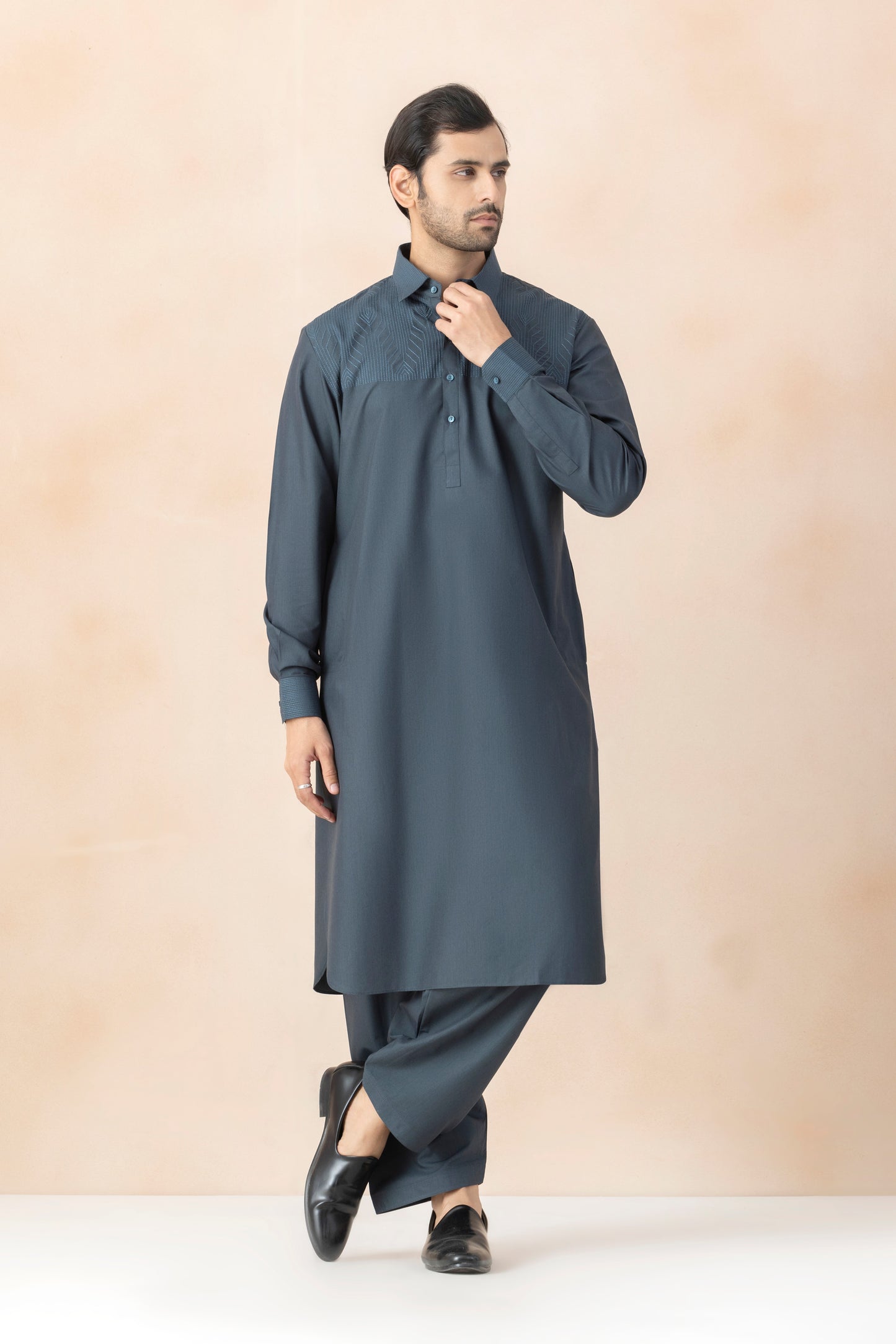 Men's Solid Slate Blue Pathani Set