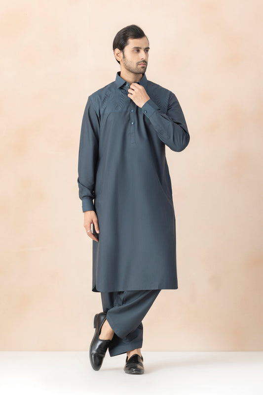 Men's Solid Slate Blue Pathani Set