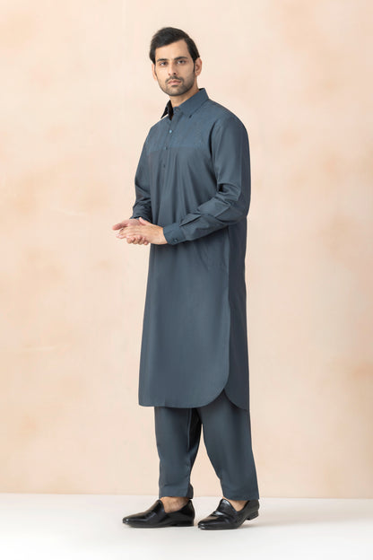 Men's Solid Slate Blue Pathani Set