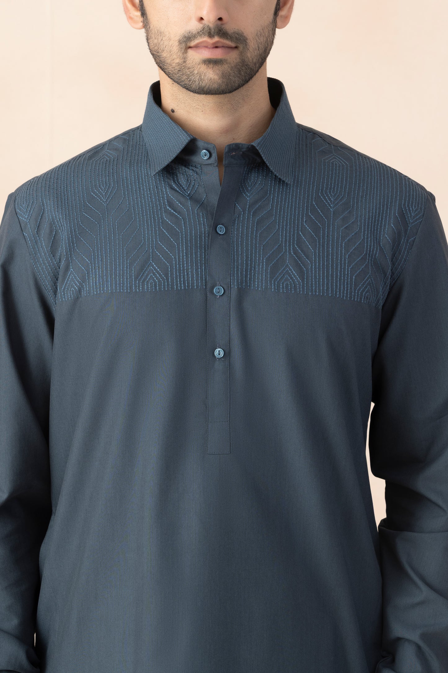 Men's Solid Slate Blue Pathani Set