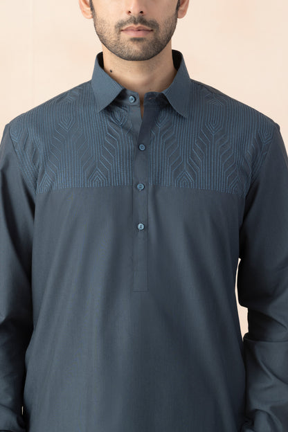 Men's Solid Slate Blue Pathani Set