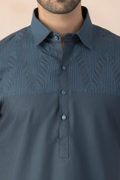 Men's Solid Slate Blue Pathani Set