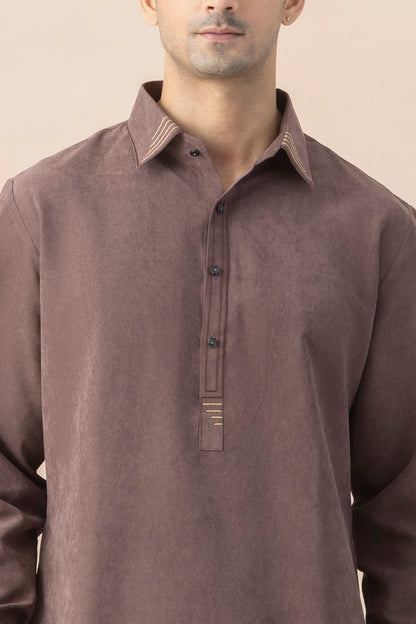Men's Mocha Brown Suede Pathani Set
