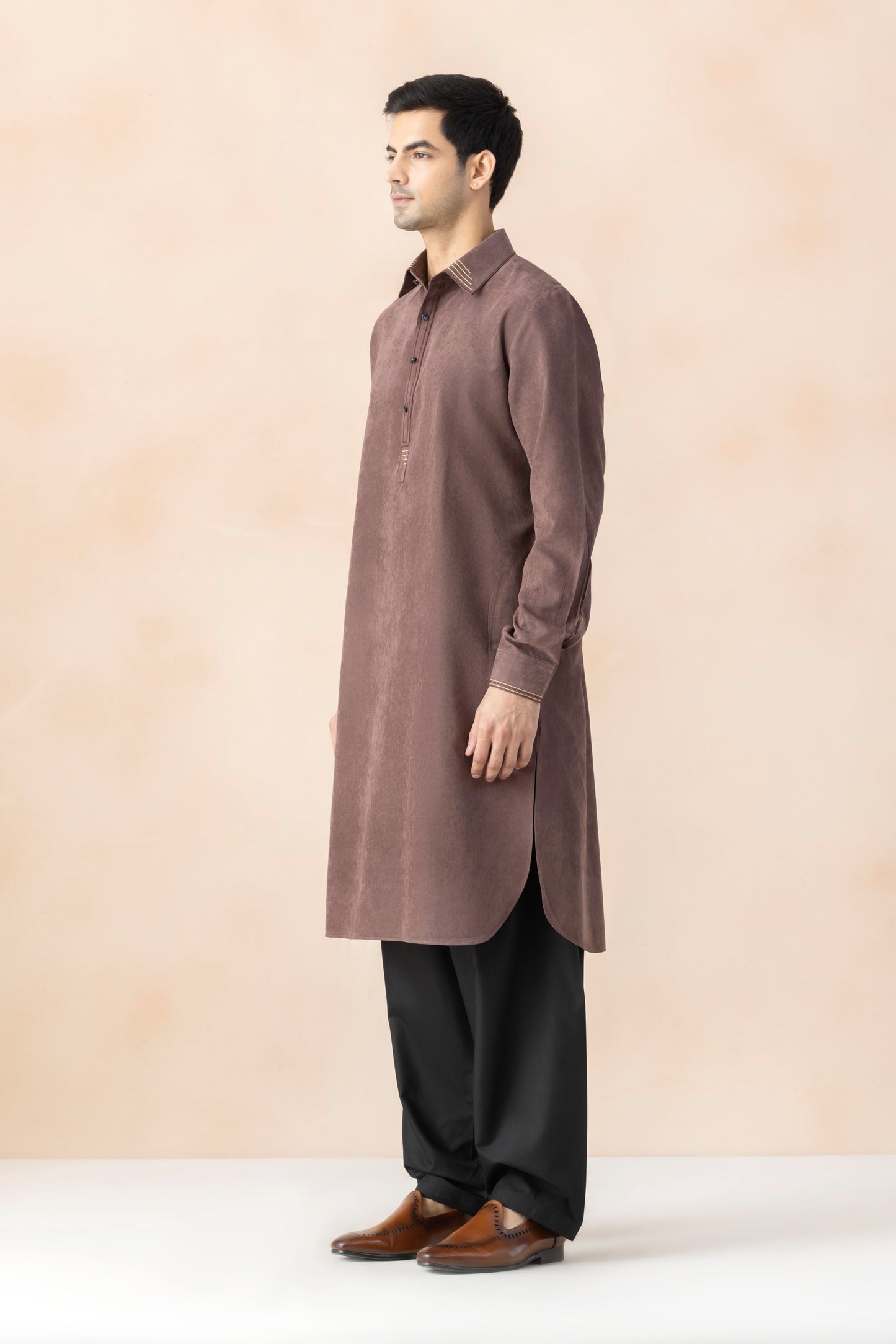 Men's Mocha Brown Suede Pathani Set