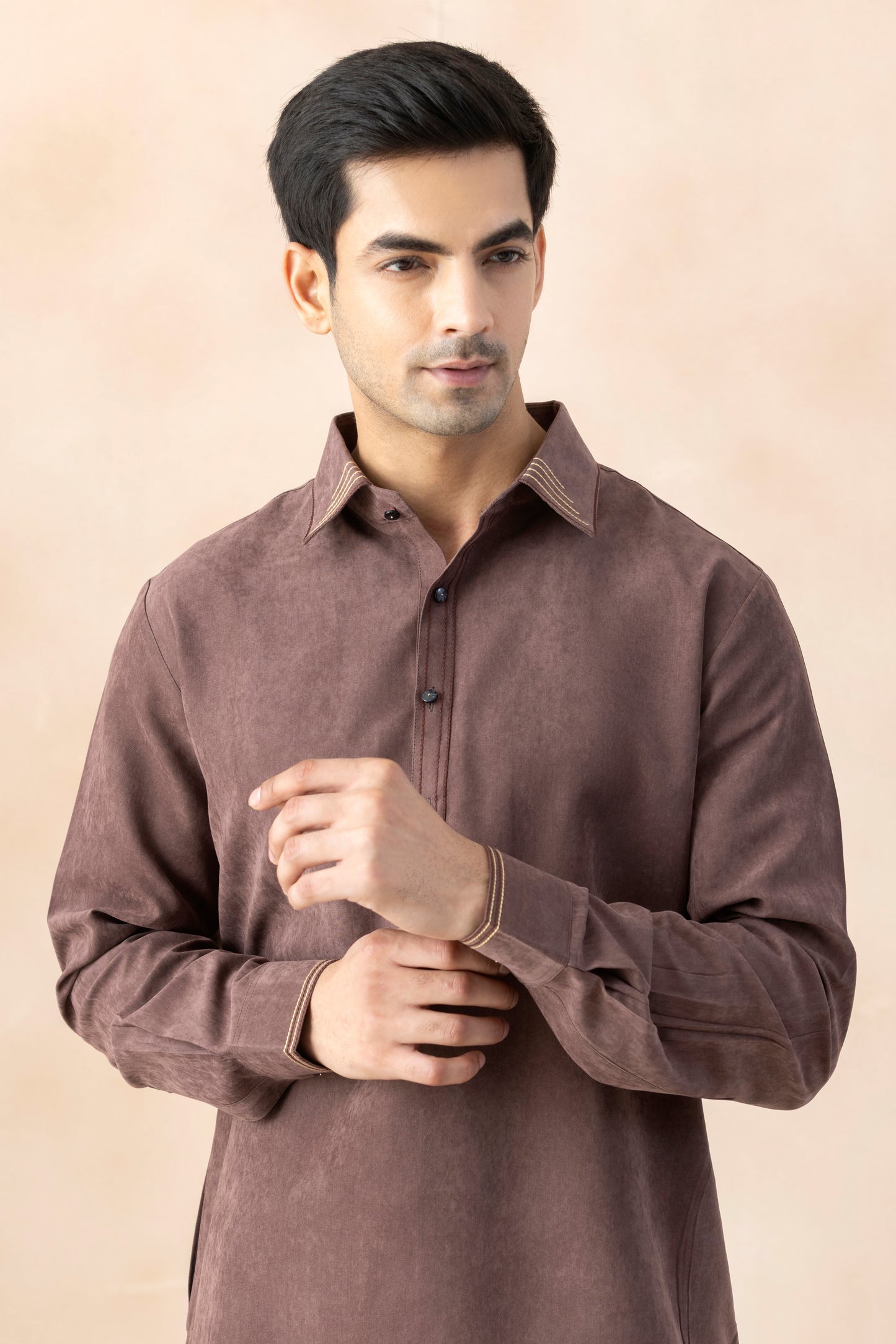 Men's Mocha Brown Suede Pathani Set