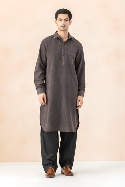 Men's Dark Grey Solid Pathani Set