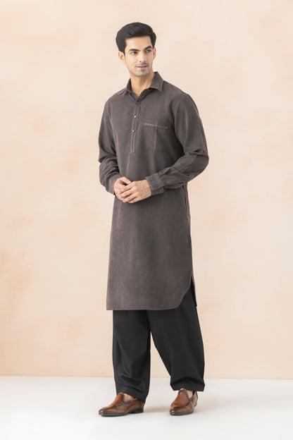 Men's Dark Grey Solid Pathani Set
