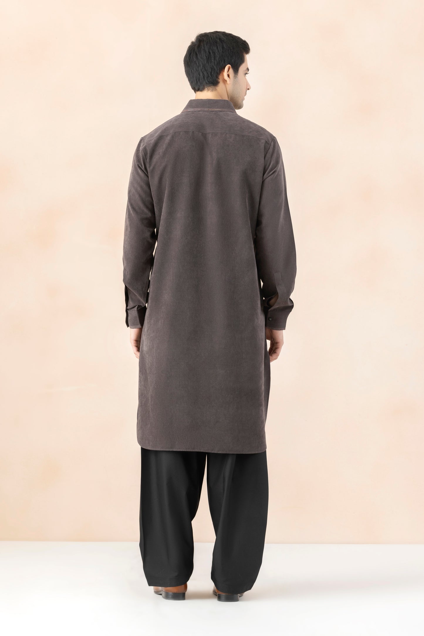 Men's Dark Grey Solid Pathani Set