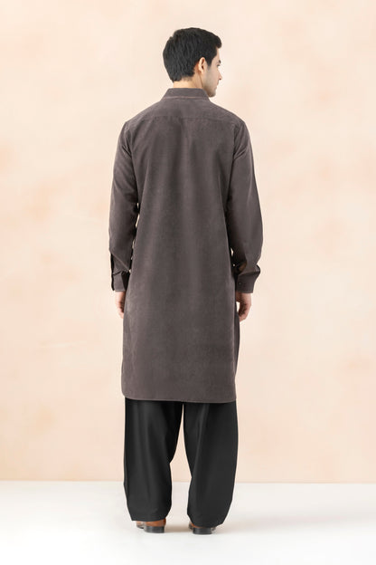 Men's Dark Grey Solid Pathani Set