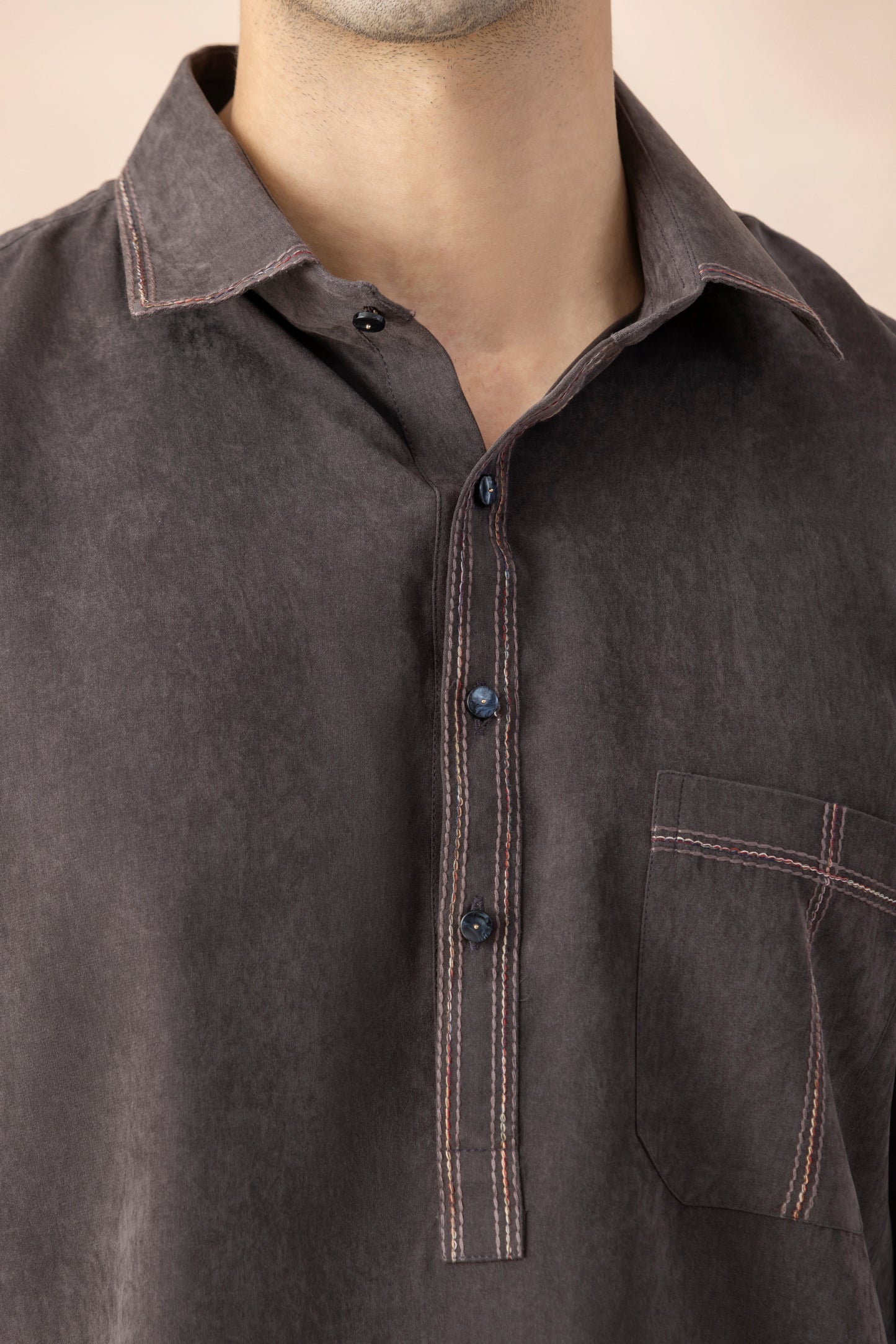Men's Dark Grey Solid Pathani Set