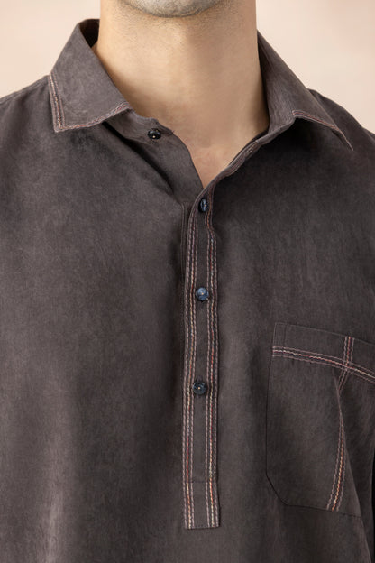 Men's Dark Grey Solid Pathani Set